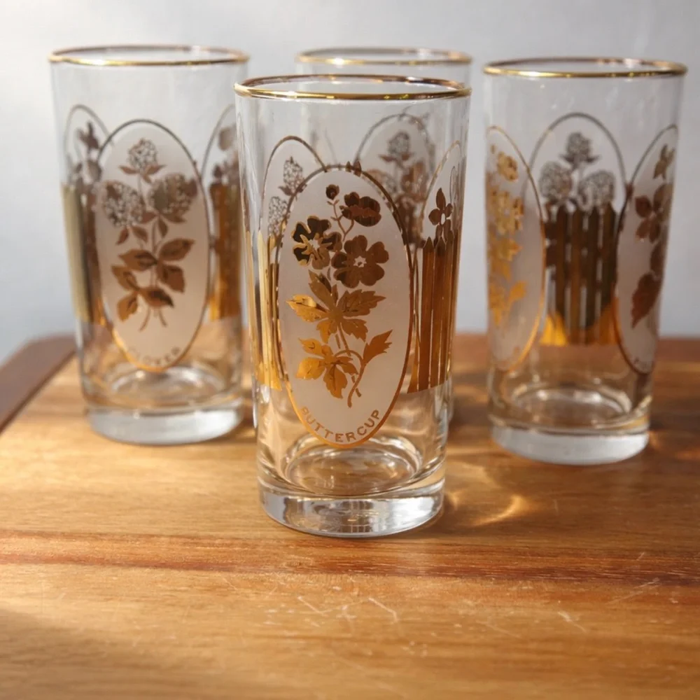 Gold Floral Highball Glasses - Set of 4